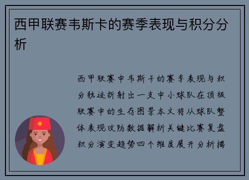 西甲联赛韦斯卡的赛季表现与积分分析
